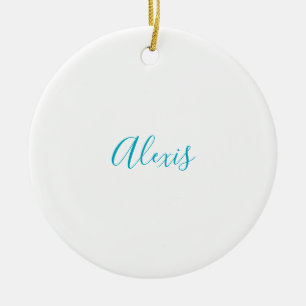 Name Calligraphy Script Plain Simple White Blue Ceramic Ornament