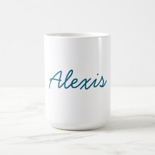 Name Calligraphy Script Plain Simple White Blue Coffee Mug