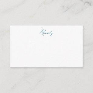 Name Calligraphy Script Plain Simple White Blue Enclosure Card