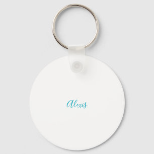 Name Calligraphy Script Plain Simple White Blue Key Ring