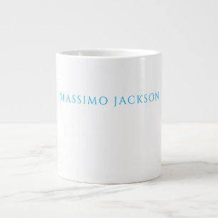Name Calligraphy Script Plain Simple White Blue Large Coffee Mug