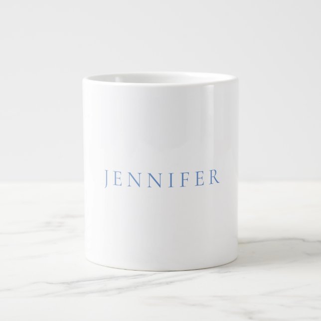 Name Calligraphy Script Plain Simple White Blue Large Coffee Mug (Front)