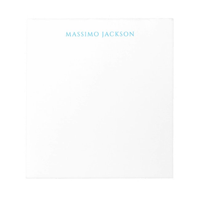Name Calligraphy Script Plain Simple White Blue Notepad (Front)