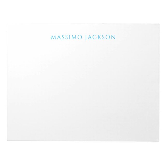 Name Calligraphy Script Plain Simple White Blue Notepad (Front)