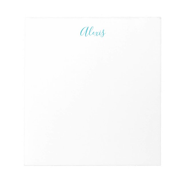 Name Calligraphy Script Plain Simple White Blue Notepad (Front)