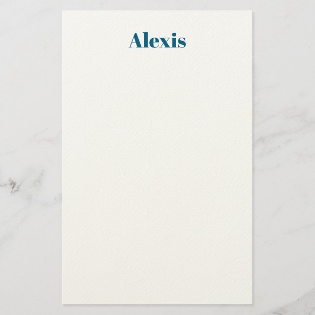 Name Calligraphy Script Plain Simple White Blue Stationery (Front)