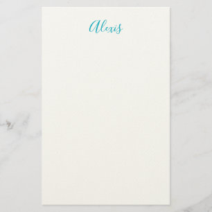 Name Calligraphy Script Plain Simple White Blue Stationery