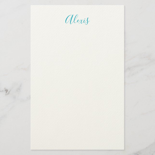Name Calligraphy Script Plain Simple White Blue Stationery (Front)