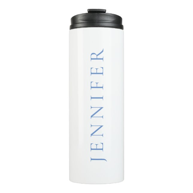 Name Calligraphy Script Plain Simple White Blue Thermal Tumbler (Front)