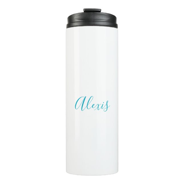 Name Calligraphy Script Plain Simple White Blue Thermal Tumbler (Front)