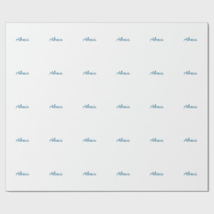 Name Calligraphy Script Plain Simple White Blue Wrapping Paper