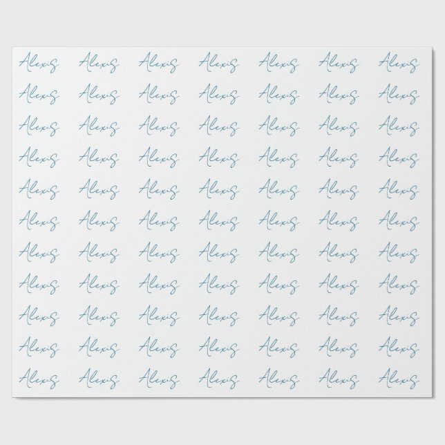 Name Calligraphy Script Plain Simple White Blue Wrapping Paper (Flat)