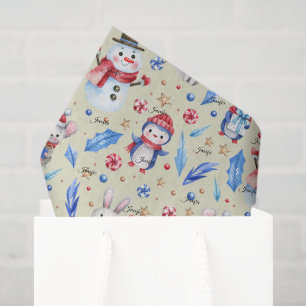 Name, Candy Snowman & Animals Whimsical Christmas Tissue Paper
