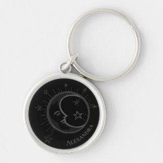 [NAME] Celestial Dark Moon Round Metal Key Ring