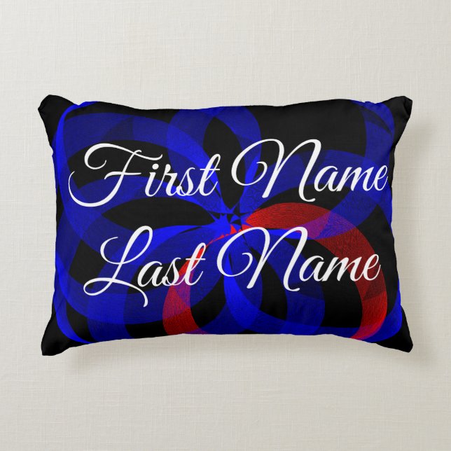 Name Change Red Revolving Geometric Accent Pillow (Front)