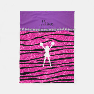 Name cheerleader neon not pink glitter zebra strip fleece blanket