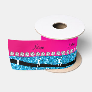 Name cheerleader sky blue glitter zebra stripes satin ribbon