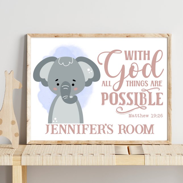 Name Christian Cute Baby Elephant Bible Quote Poster (Creator Uploaded)