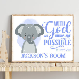 Name Christian Cute Baby Elephant Bible Quote Poster