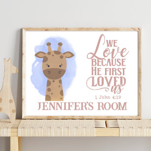 Name Christian Cute Baby Giraffe Bible Quote Poster