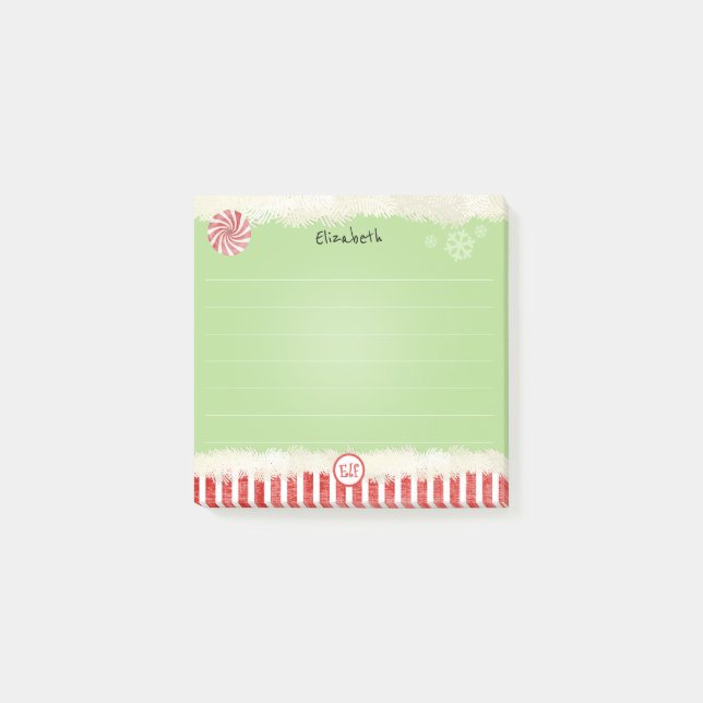 Name:  Christmas Elf Green Holiday Peppermint Fun Post-it Notes (Front)