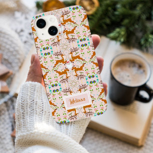 Name Christmas Reindeers Pink Seamless Pattern Case-Mate iPhone 14 Case