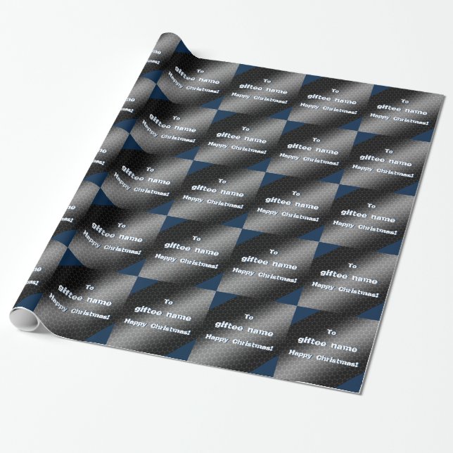 Name Christmas Tech-look, perforated steel-effect Wrapping Paper (Unrolled)