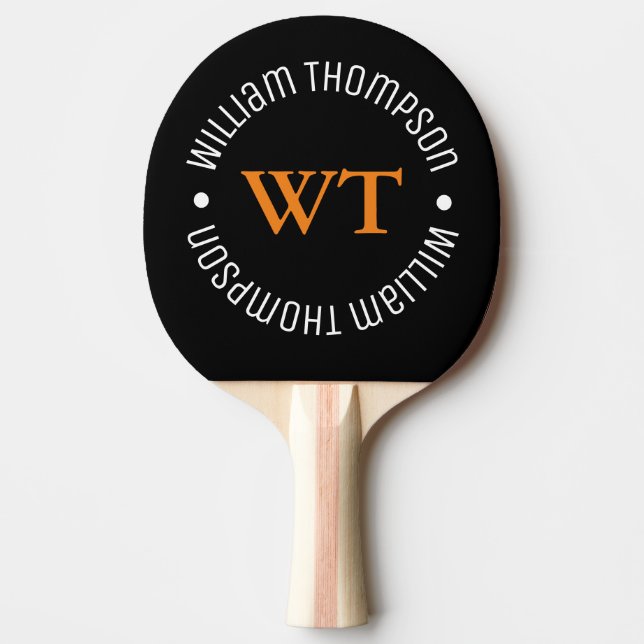 Name (circle monogram) Black Ping Pong Paddle (Front)