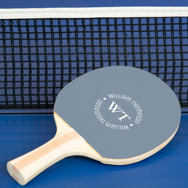 Name (circle monogram) Dusty Blue Ping Pong Paddle (Insitu)