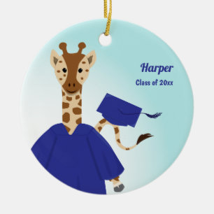 Name Class of Giraffe Graduation Cap Gown Ceramic Ornament