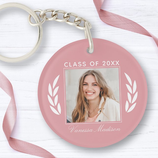 Name Class Of Photo Blush Pink 2 Sided Graduation Key Ring (Creator Uploaded)