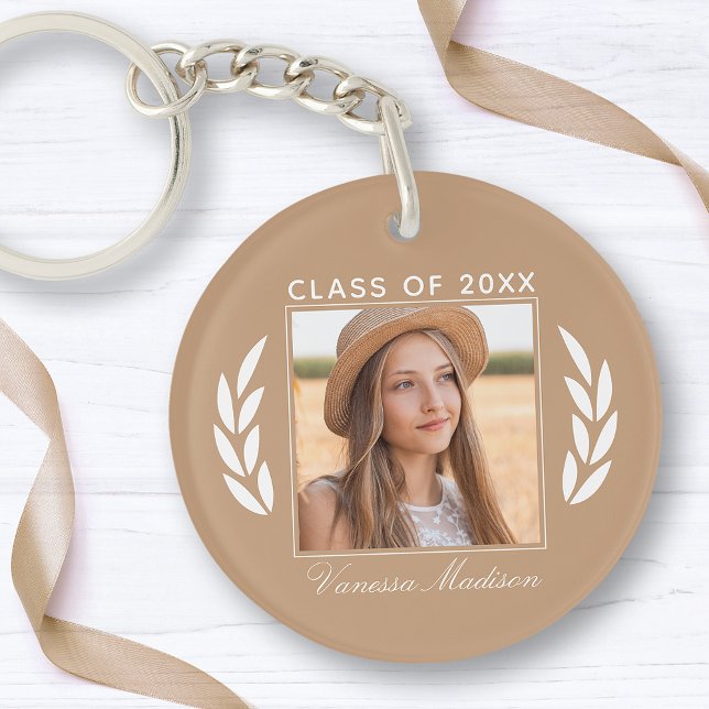 Name Class Of Photo Taupe Tan 2 Sided Graduation Key Ring (Creator Uploaded)