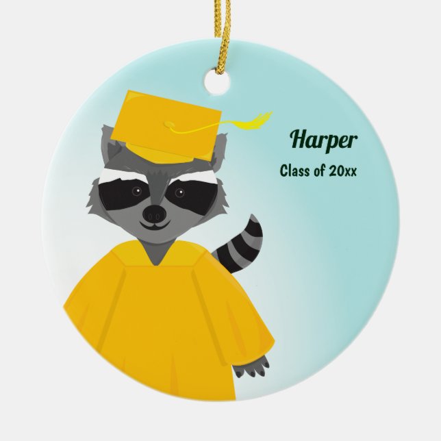 Name Class of Racoon Graduation Cap Gown Ceramic Ornament (Front)