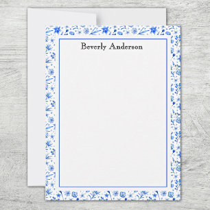Name, Cobalt Blue Tropical Leaves & Flowers Frame Card
