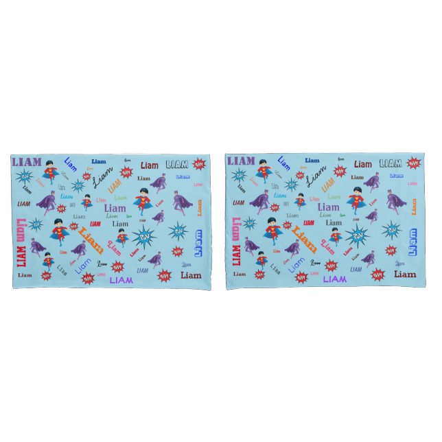 Name Collage 🎁 Amazing Bam Pow Superhero  Pillowcase (Front-Set)