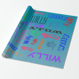 Name Collage 🎁 Amazing Word Cloud Fun Fab Blue Wrapping Paper