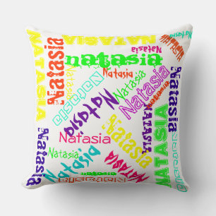 Name Collage Pillow Colourful Bright Neon White