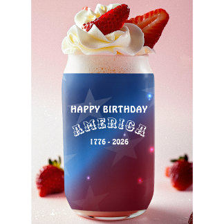 Name || Colorful Happy Birthday America Can Glass
