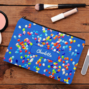 Name, Colourful Balloon Pattern Blue Sky Accessory Pouch