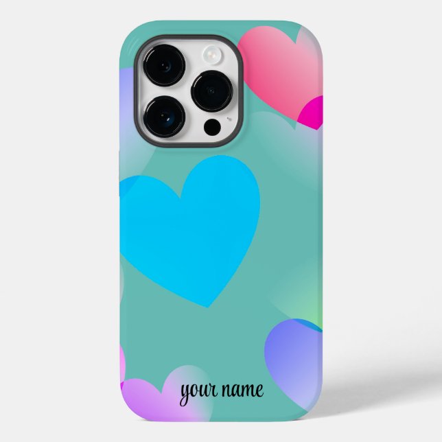 Name Colourful Gliding Hearts, Teal Case-Mate iPhone Case (Back)