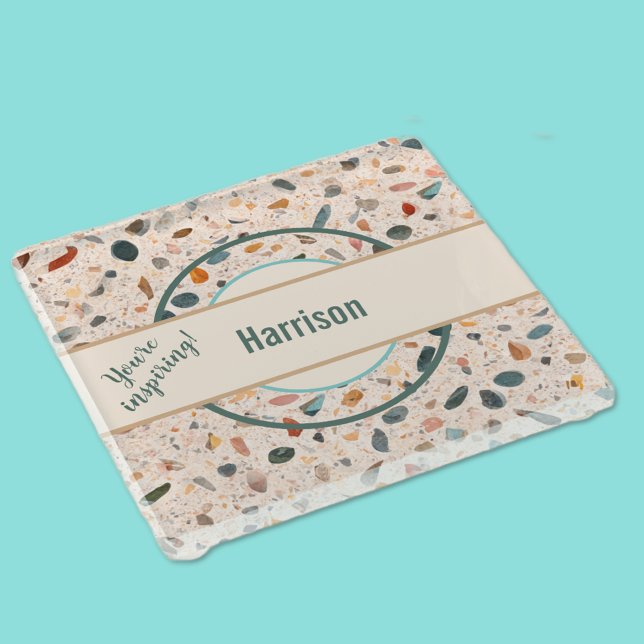 Name, Colourful Small Chips Mosaic Terrazzo Patter Glass Coaster (Creator Uploaded)