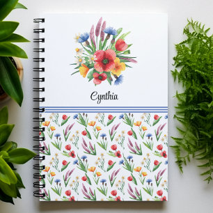 Name, Colourful Summer Watercolor Wildflowers Notebook