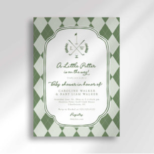 Name Crest Little Putter on Way Golf Baby Shower Invitation