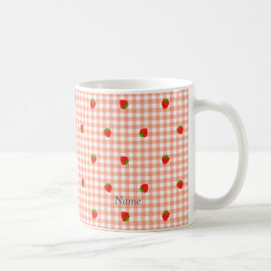Name Custom Strawberry & Gingham Check (Salmon Pin Coffee Mug