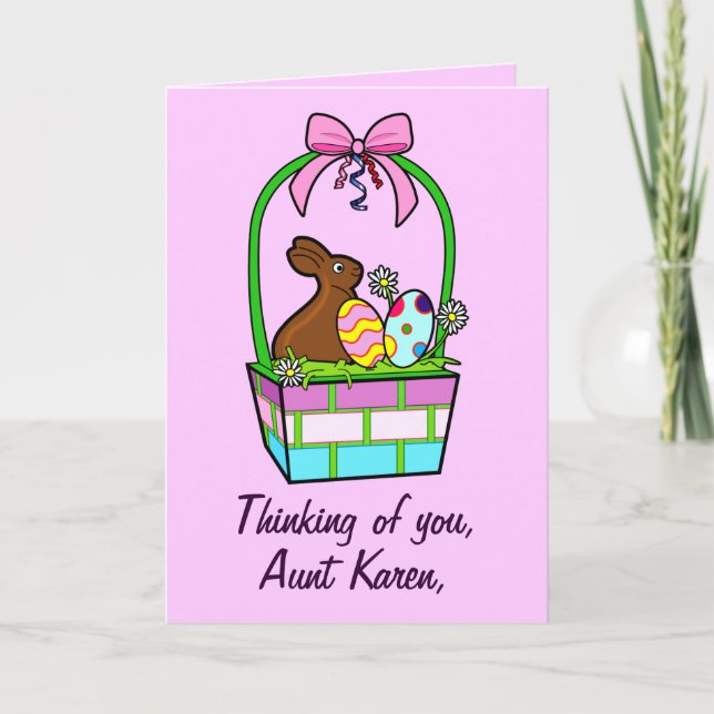 Name Customisable Happy Easter Eggs, Bunny and Bow Holiday Card (Front)