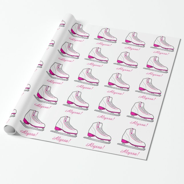 Name Customisable Ice Skate with Pink Wrapping Paper (Unrolled)