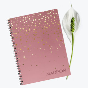 Name Customised Pink Marsala Glitter Stars Notebook