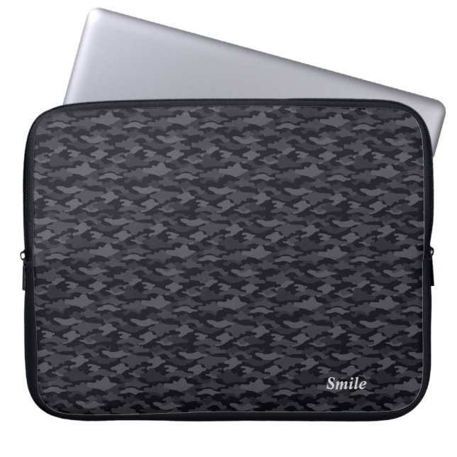 Name Customization Camo Black Laptop Sleeve (Front)