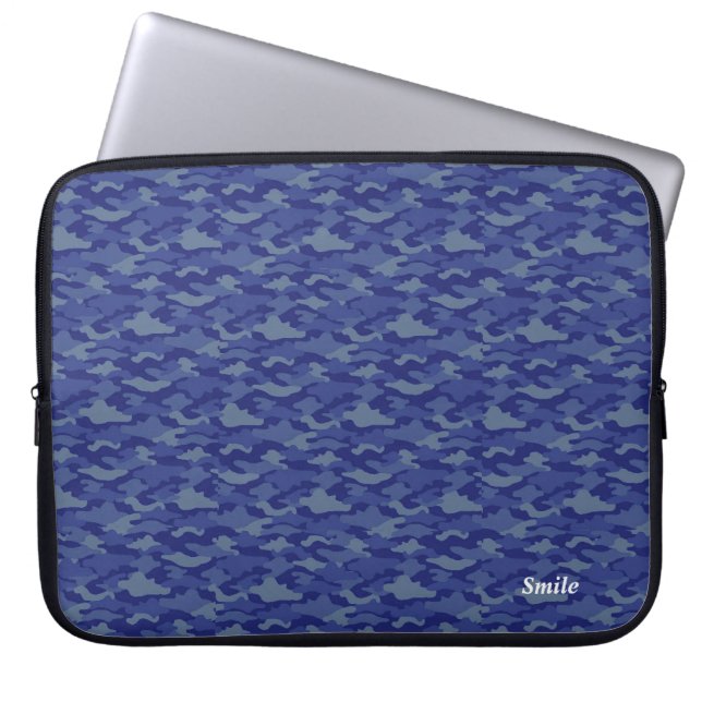 Name Customization Camo Blue Laptop Sleeve (Front)