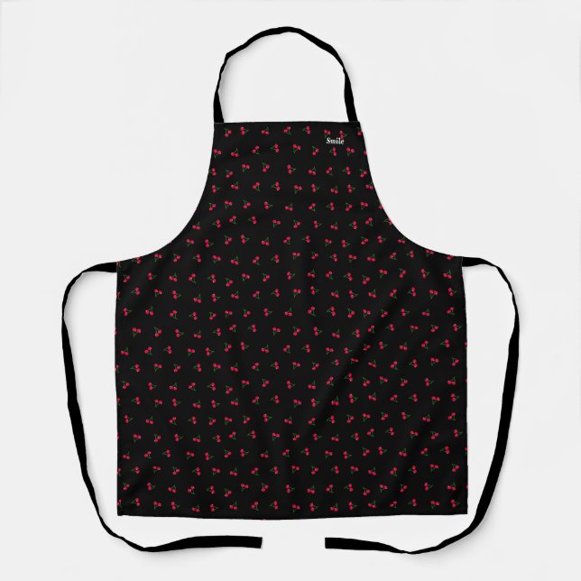 Name Customization Cherry Black Apron (Front)